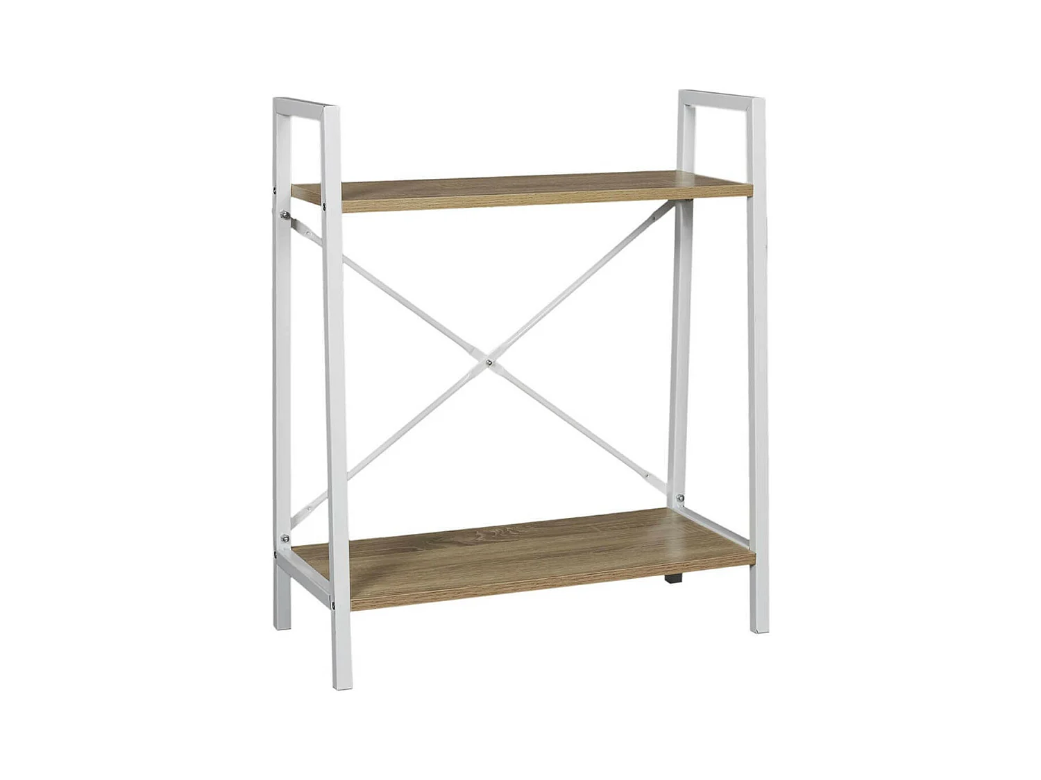 LIETA - Etagère à 2 Niveaux Bois et Métal Blanc