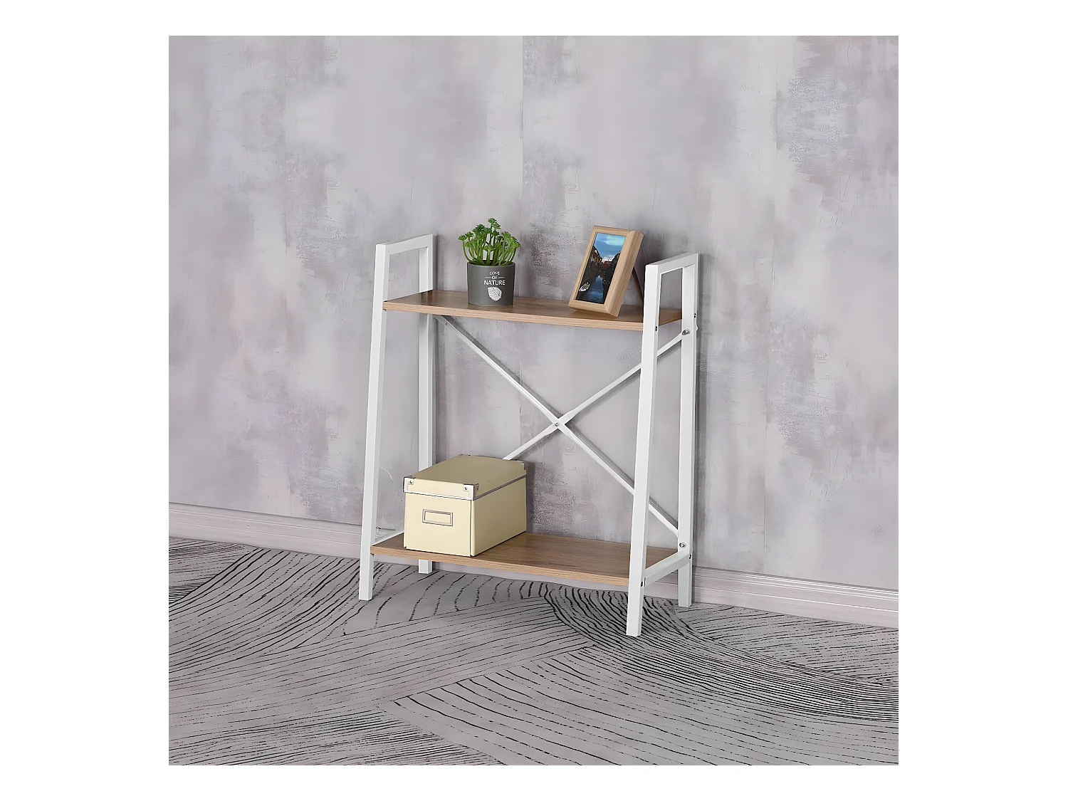 LIETA - Etagère à 2 Niveaux Bois et Métal Blanc