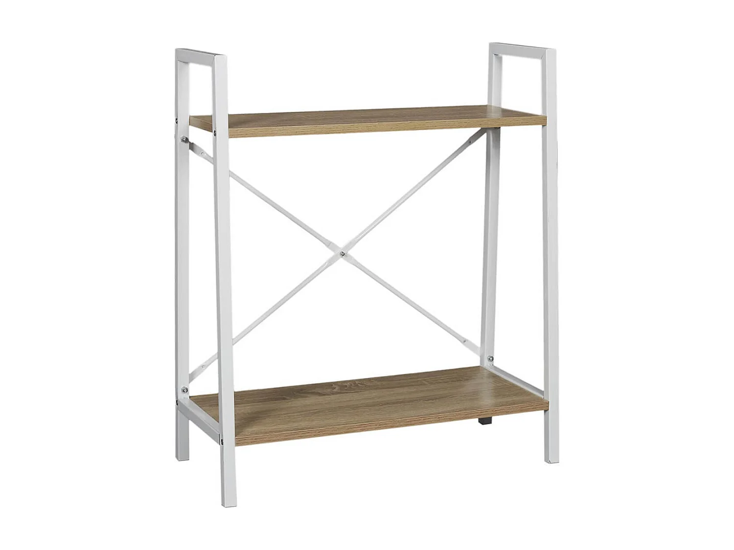 LIETA - Etagère à 2 Niveaux Bois et Métal Blanc