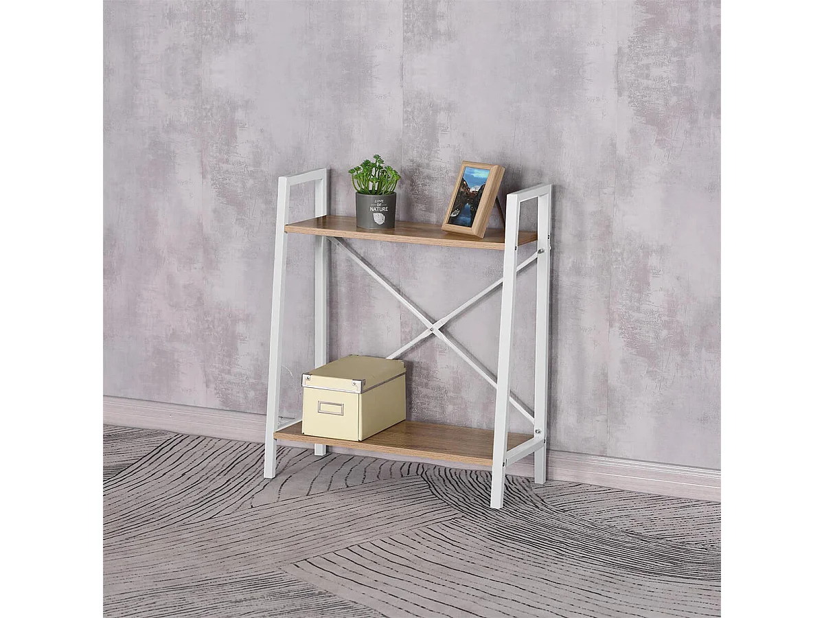 LIETA - Etagère à 2 Niveaux Bois et Métal Blanc