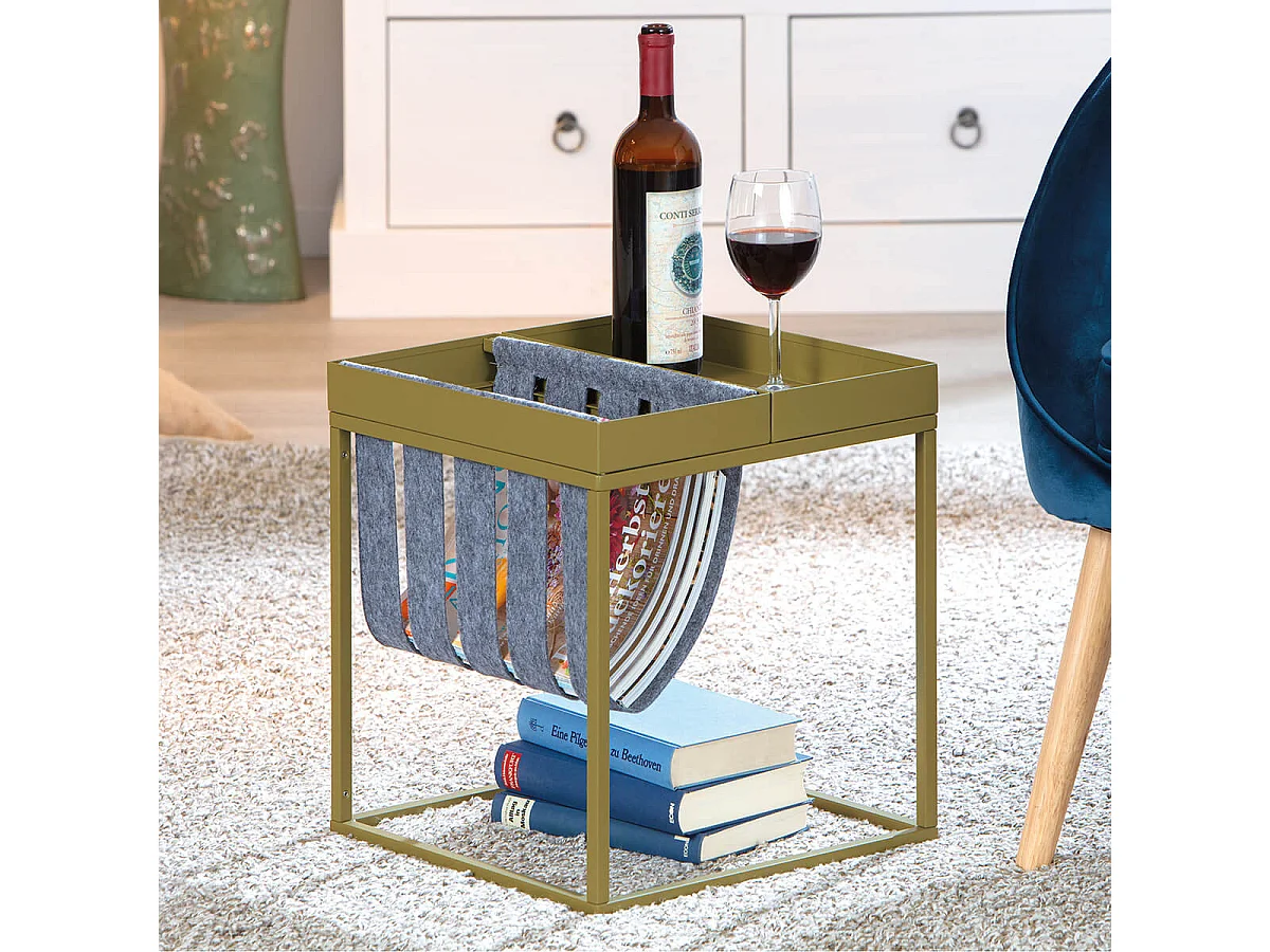 STACIO - Table d'Appoint Verte avec Porte-Brochure