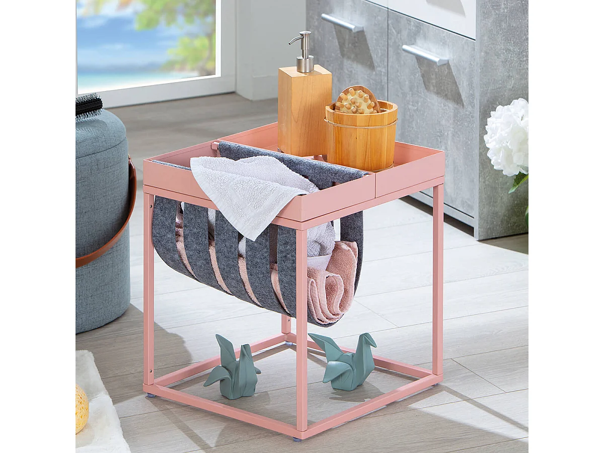 STACIO - Table d'Appoint Rose avec Porte-Brochure