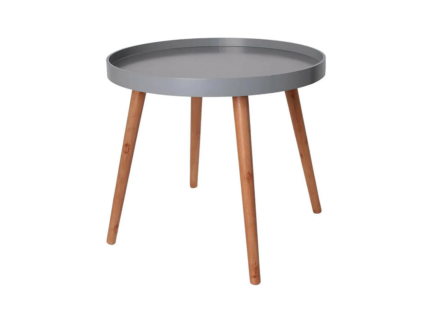 SAHN - Table d'Appoint Ronde Grise et Pieds Bois Massif