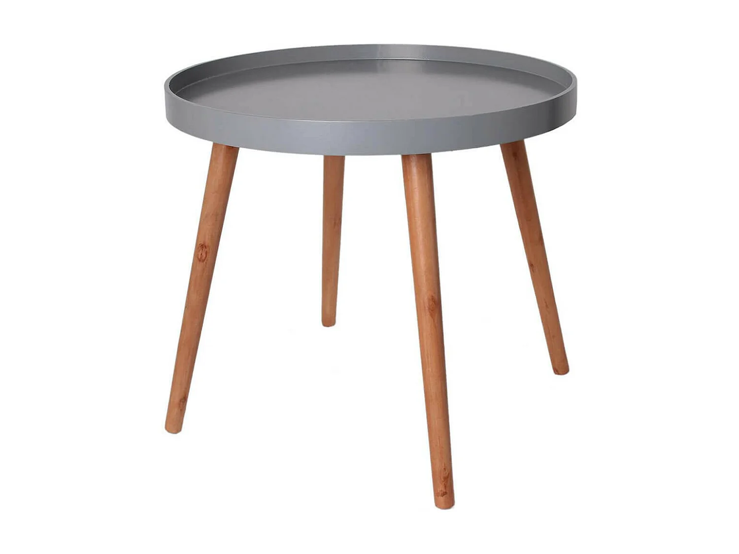 SAHN - Table d'Appoint Ronde Grise et Pieds Bois Massif