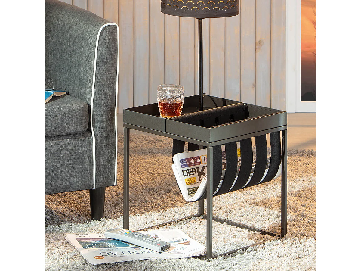 STACIO - Table d'Appoint Grise avec Porte-Brochure