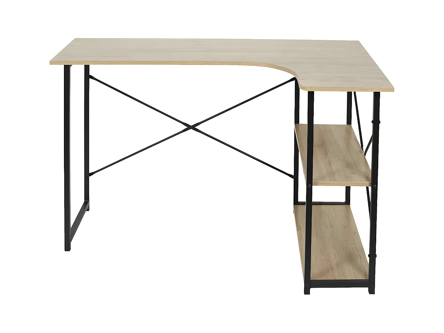BIWO - Bureau d'Angle Noir et Naturel avec 2 Tablettes