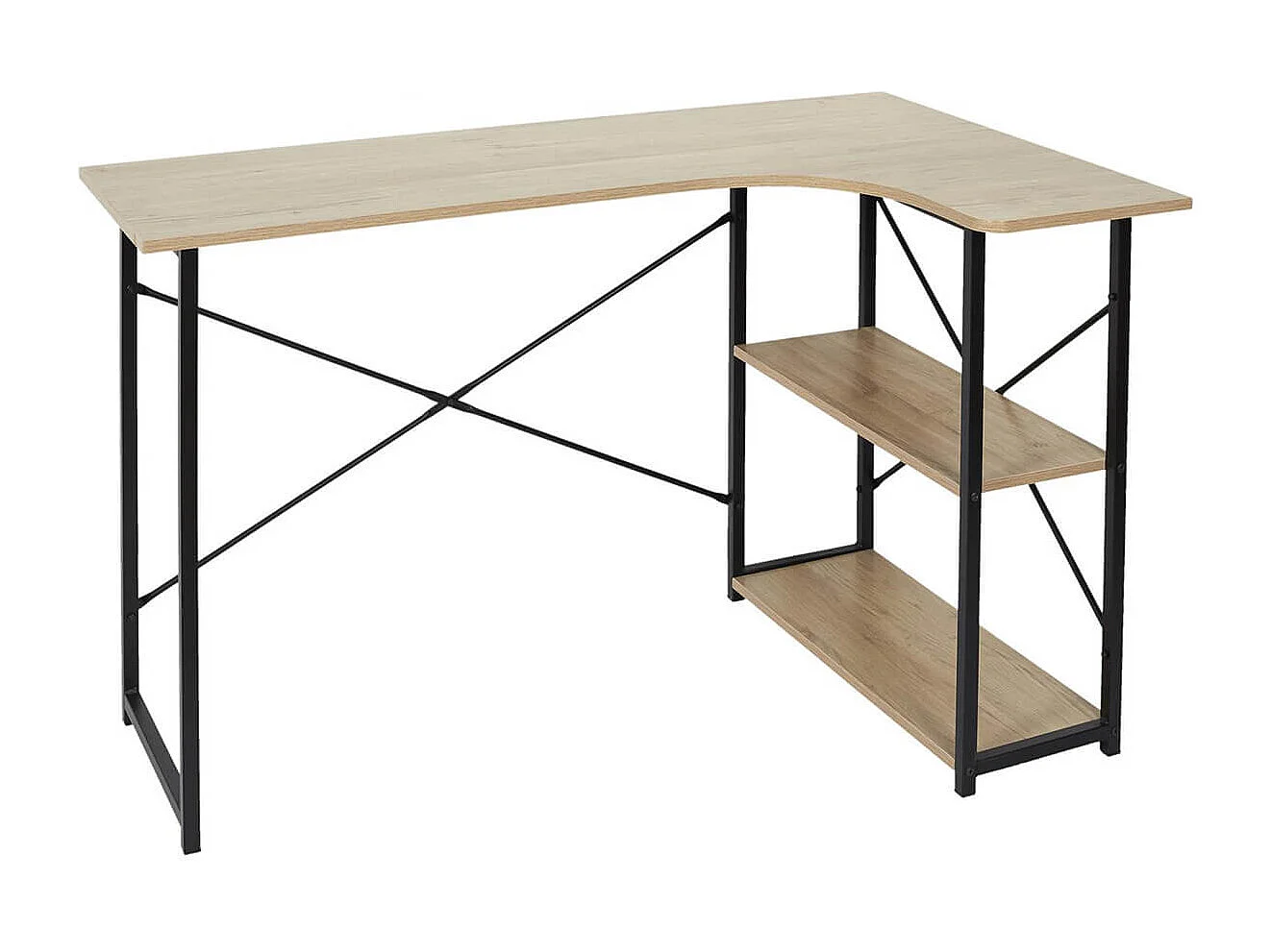 BIWO - Bureau d'Angle Noir et Naturel avec 2 Tablettes