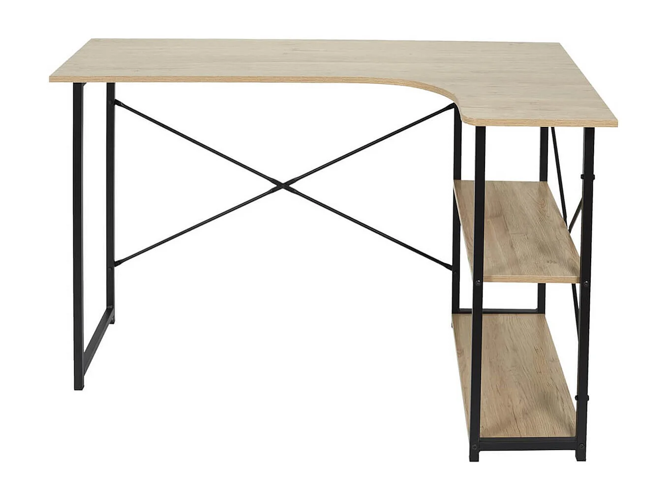 BIWO - Bureau d'Angle Noir et Naturel avec 2 Tablettes