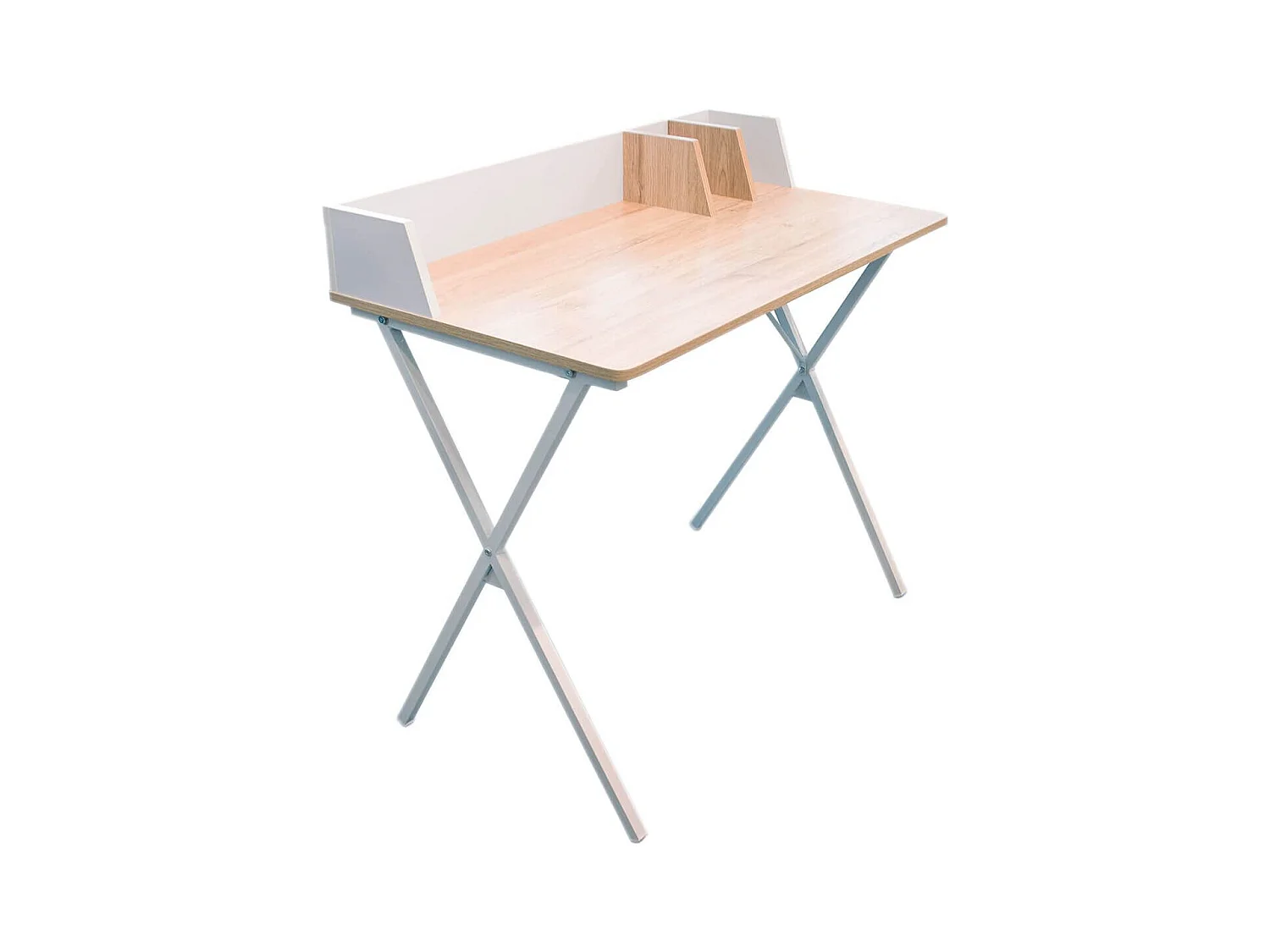 BADIE - Bureau Plateau Effet Bois et Piètement Blanc