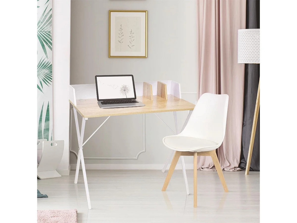 BADIE - Bureau Plateau Effet Bois et Piètement Blanc