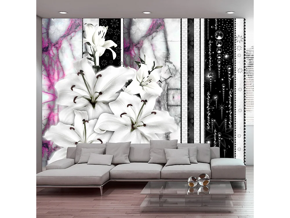 Fotomurale - Gigli piangenti su marmo viola - 350x245