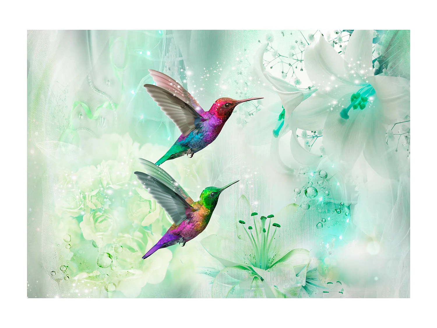 Fotomurale - Colourful Hummingbirds (Green) - 250x175