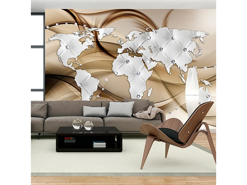 Fotomurale - World Map - White & Diamonds - 300x210