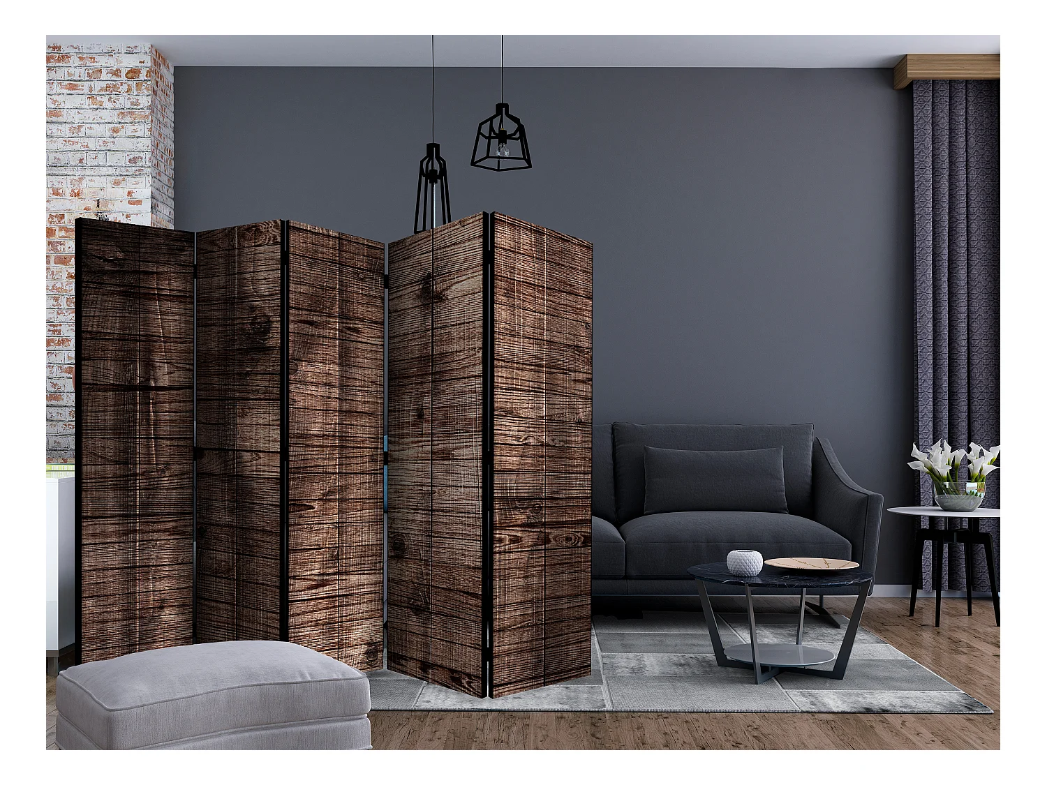 Paravento - Dark Brown Boards II [Room Dividers] - 225x172