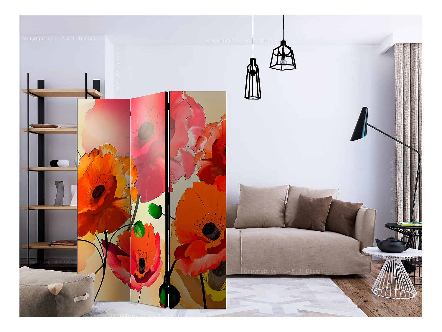 Paravento - Velvet Poppies [Room Dividers] - 135x172