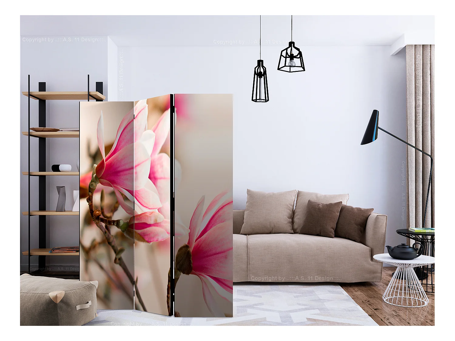 Paravento - Branch of magnolia tree [Room Dividers] - 135x172