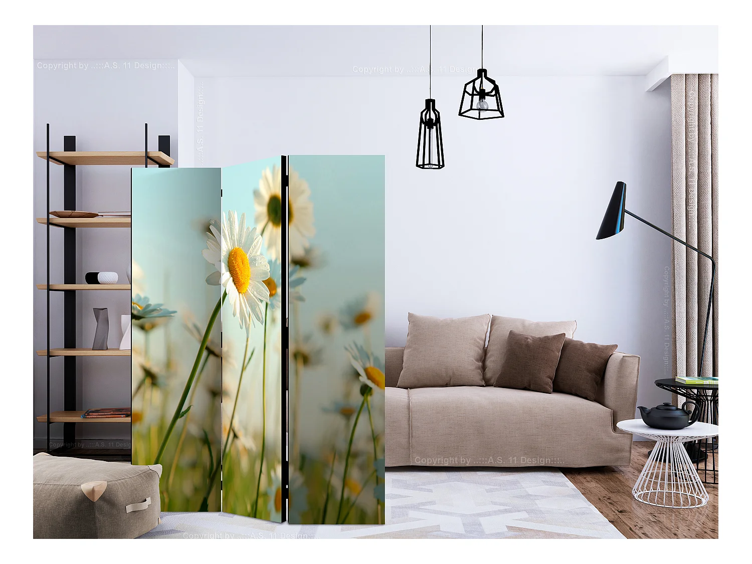 Paravento - Daisies - spring meadow [Room Dividers] - 135x172