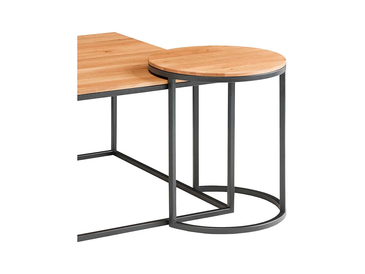 Designercouchtisch Set aus Asteiche Massivholz Metall (zweiteilig)