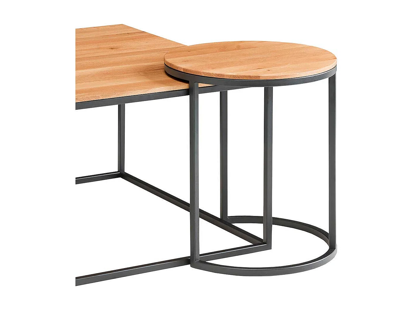 Designercouchtisch Set aus Asteiche Massivholz Metall (zweiteilig)