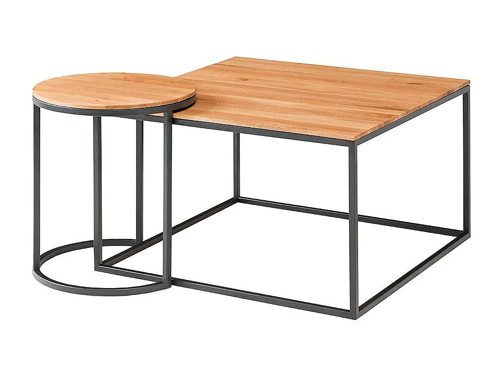 Designercouchtisch Set aus Asteiche Massivholz Metall (zweiteilig)