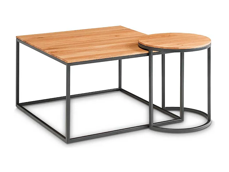 Designercouchtisch Set aus Asteiche Massivholz Metall (zweiteilig)