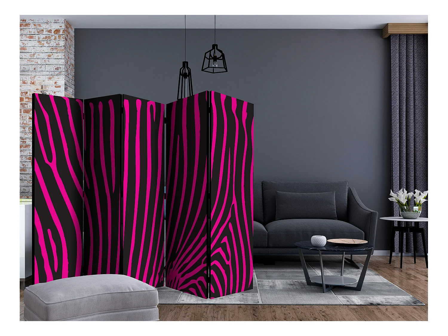 Paravento - Zebra pattern (violet) II [Room Dividers] - 225x172