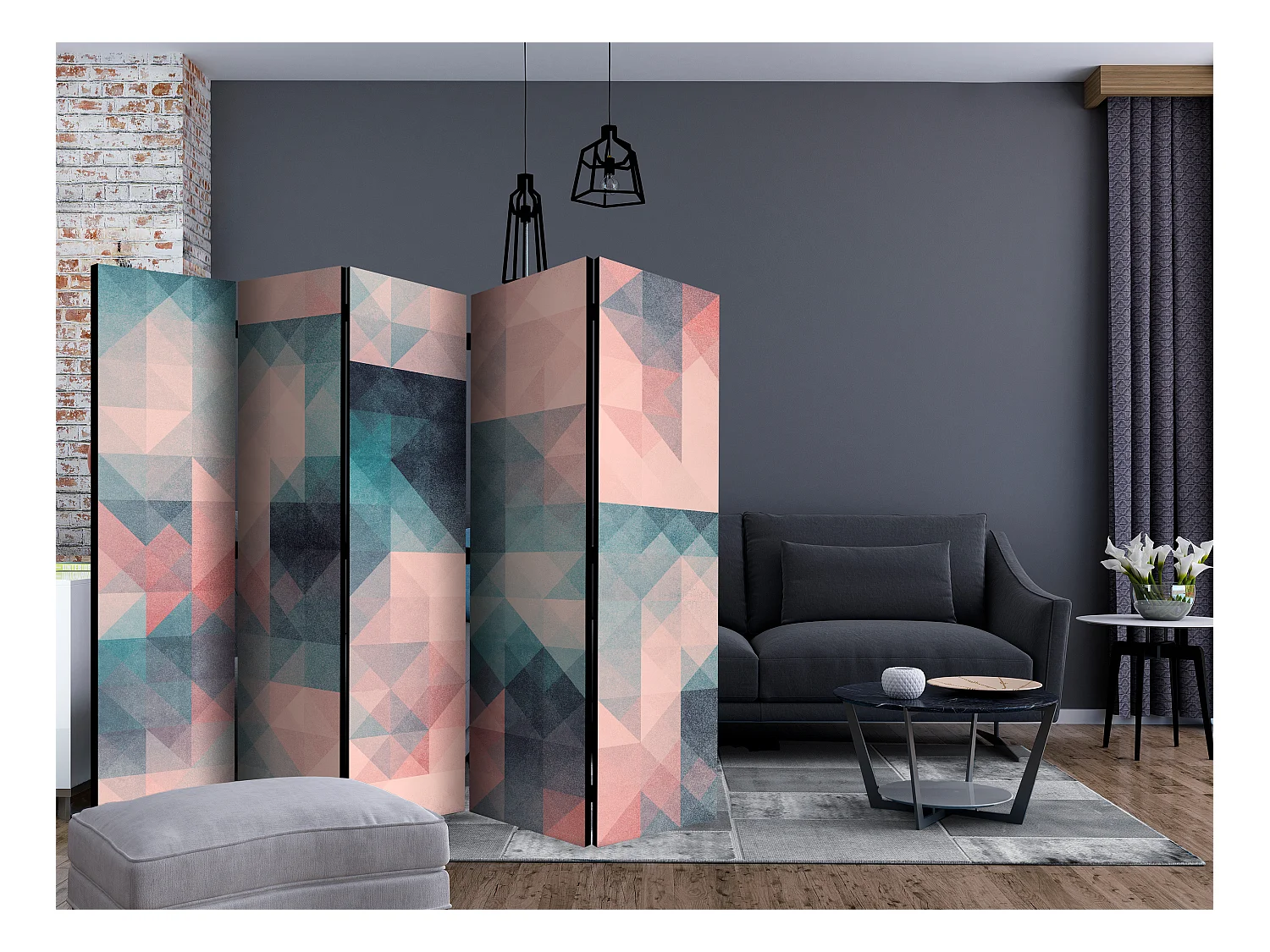 Paravento - Pixels (Green and Pink) II [Room Dividers] - 225x172