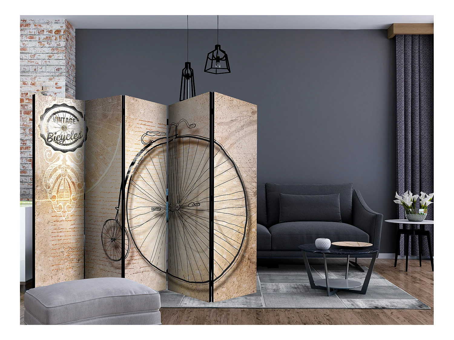 Paravento - Vintage bicycles - sepia II [Room Dividers] - 225x172