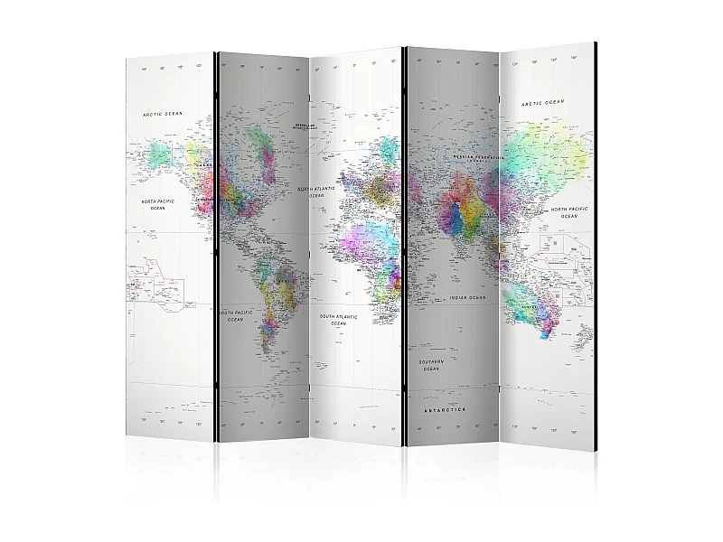 Paravento - Room divider – White-colorful world map - 225x172