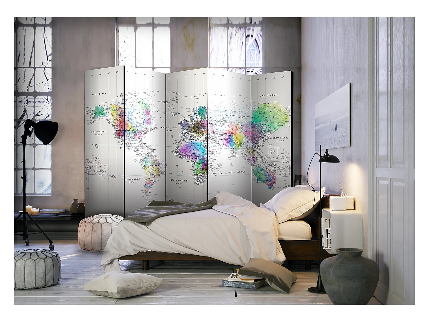 Paravento - Room divider – White-colorful world map - 225x172
