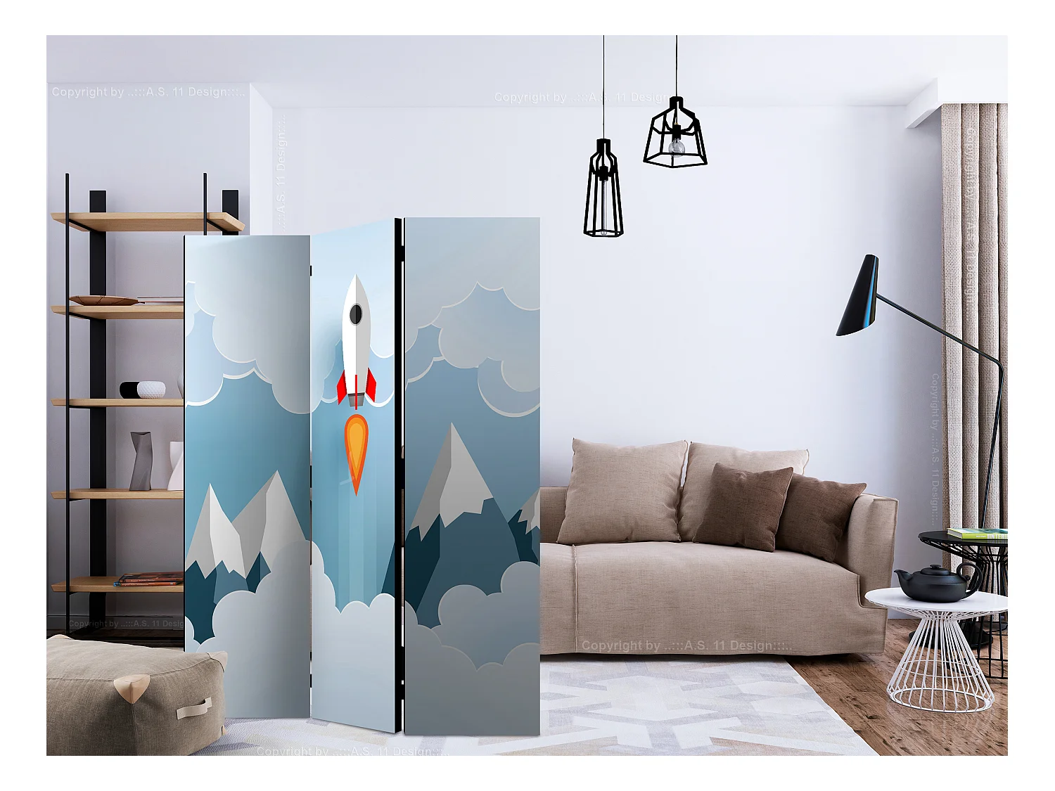 Paravento - Rocket in the Clouds [Room Dividers] - 135x172