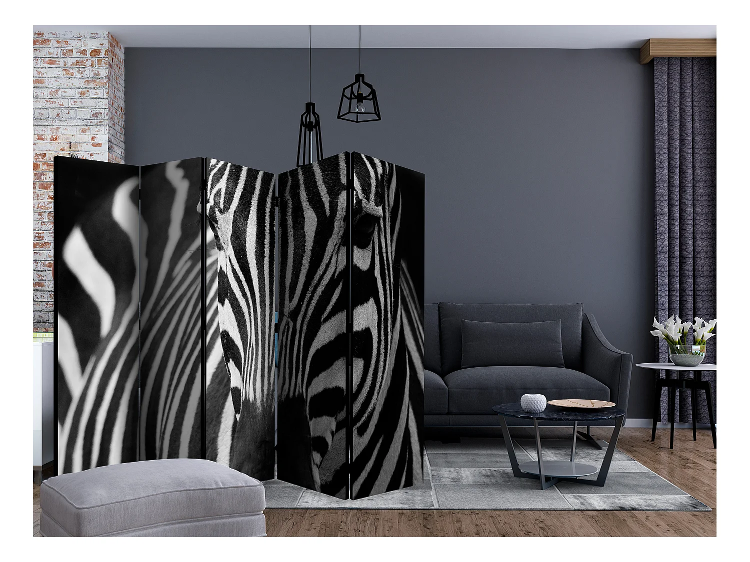 Paravento - White with black stripes II [Room Dividers] - 225x172