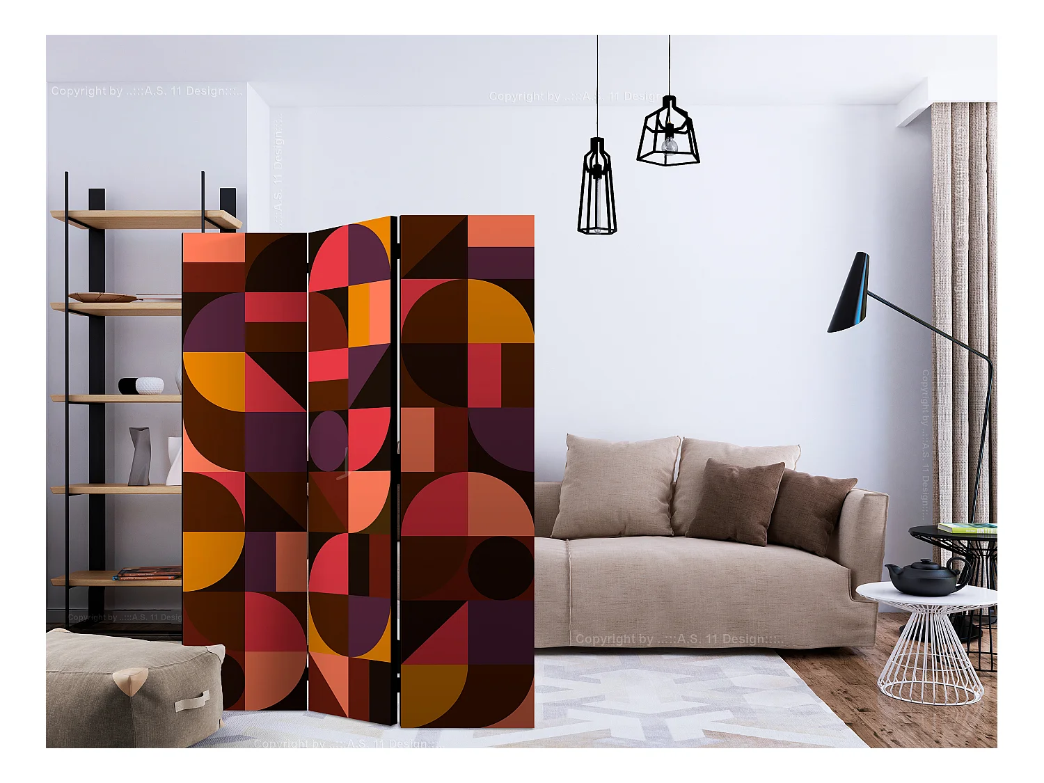 Paravento - Geometric Mosaic (Red) [Room Dividers] - 135x172