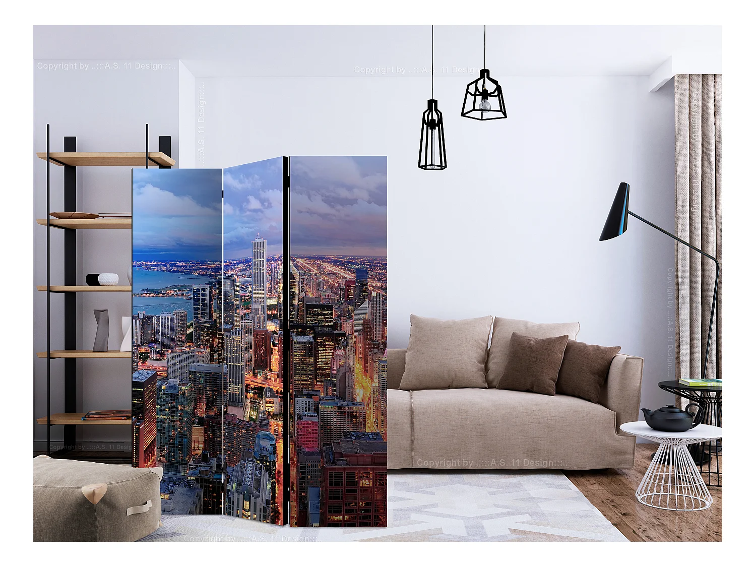 Paravento - Illuminated Chicago [Room Dividers] - 135x172