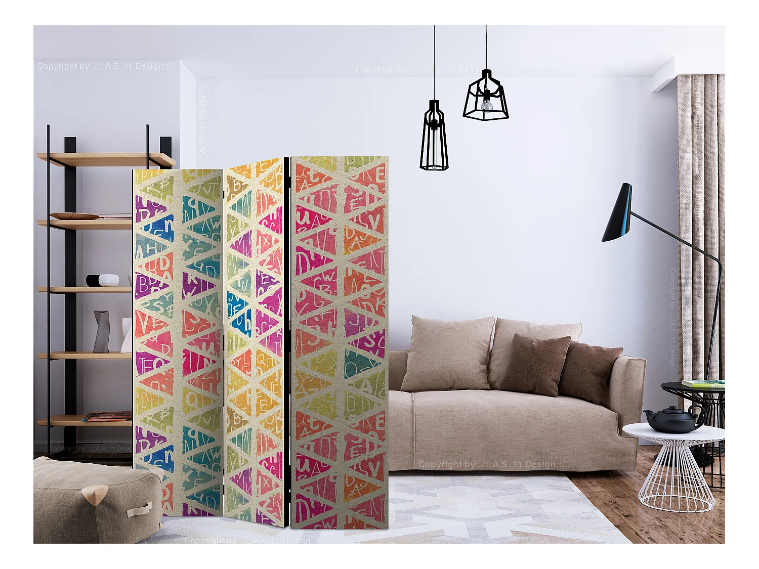 Paravento - Letters nad Triangles [Room Dividers] - 135x172