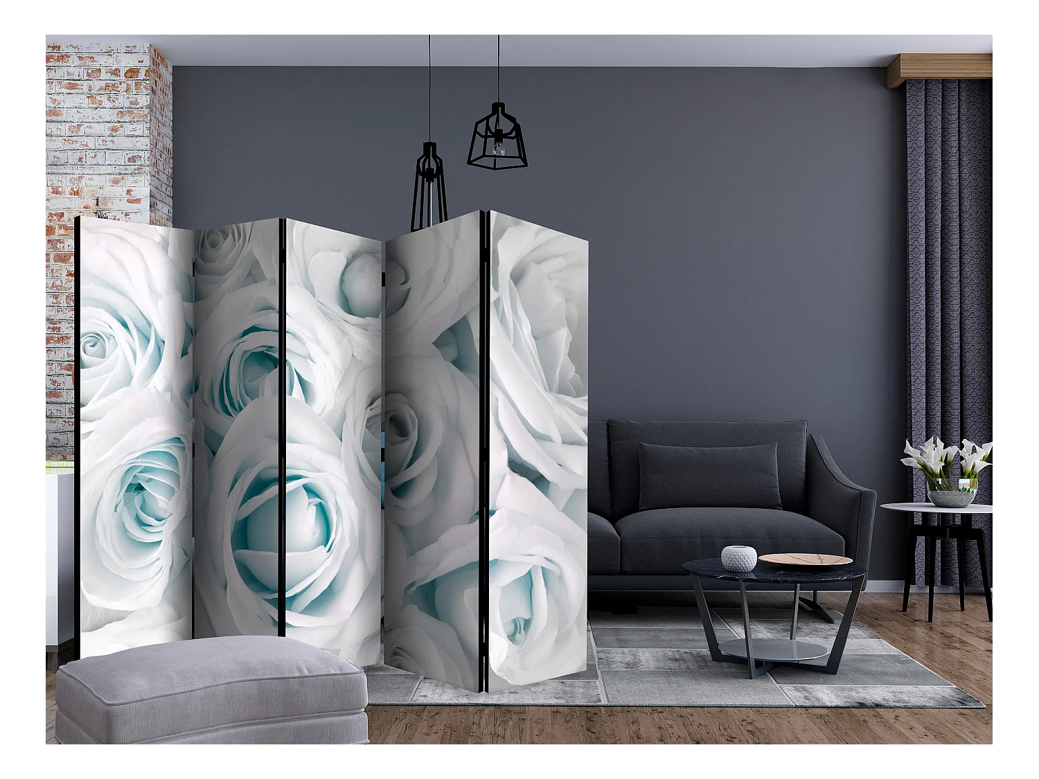 Paravento - Satin Rose (Turquoise) II [Room Dividers] - 225x172