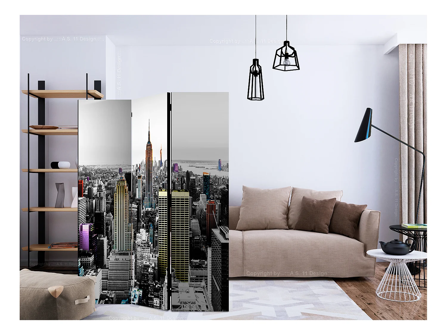 Paravento - Iridescent skyscrapers  [Room Dividers] - 135x172