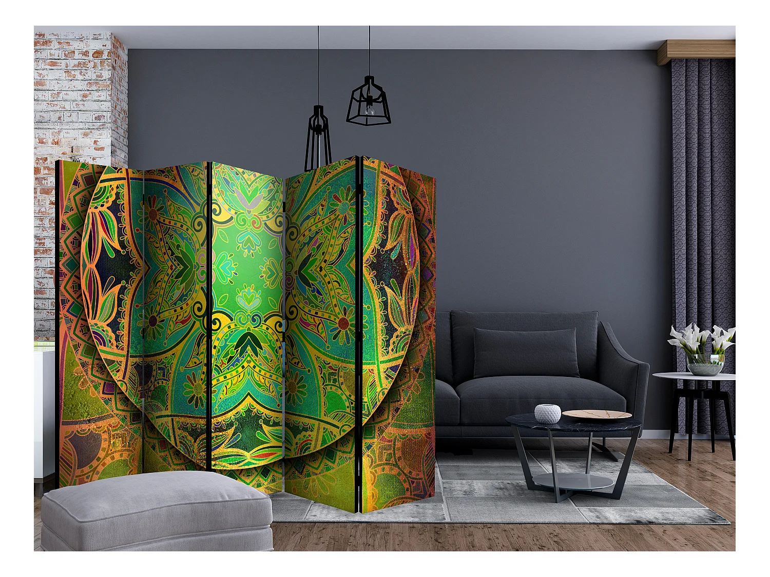 Paravento - Mandala: Emerald Fantasy II [Room Dividers] - 225x172