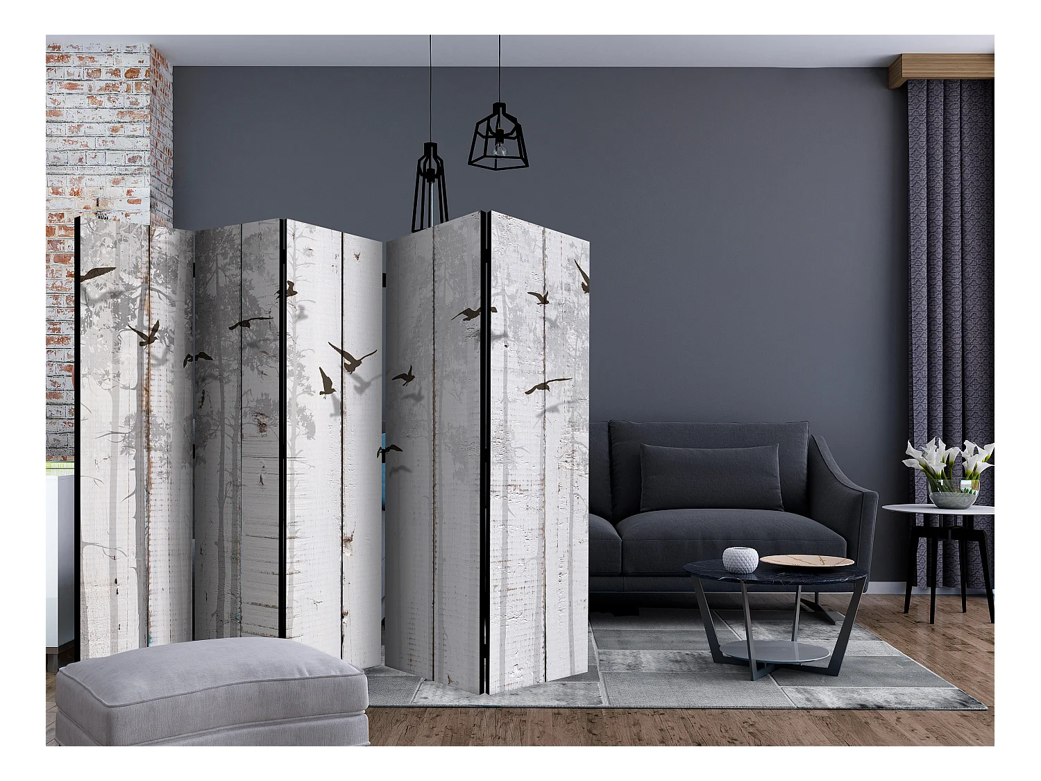 Paravento - Birds on Boards II [Room Dividers] - 225x172