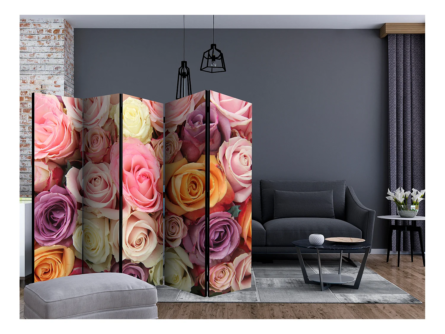 Paravento - Pastel roses II [Room Dividers] - 225x172
