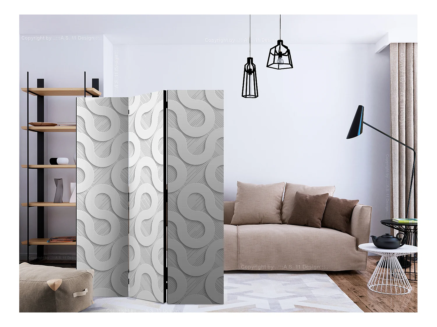 Paravento - Grey Spirals [Room Dividers] - 135x172