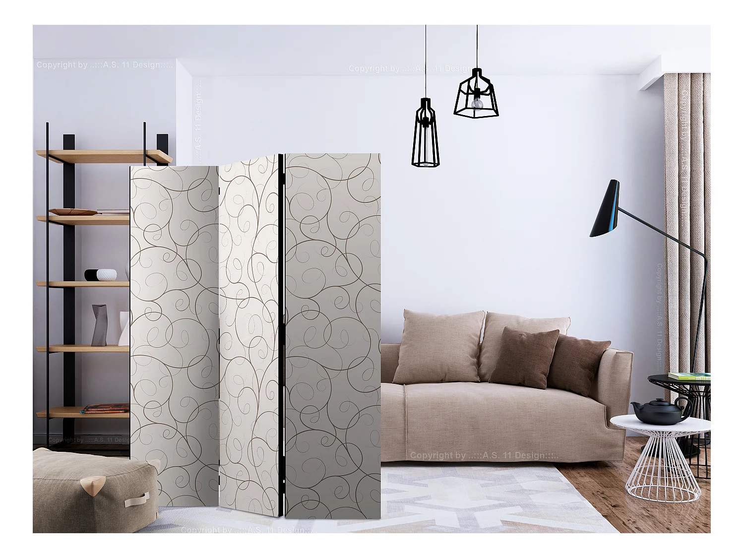 Paravento - Black Streamers [Room Dividers] - 135x172