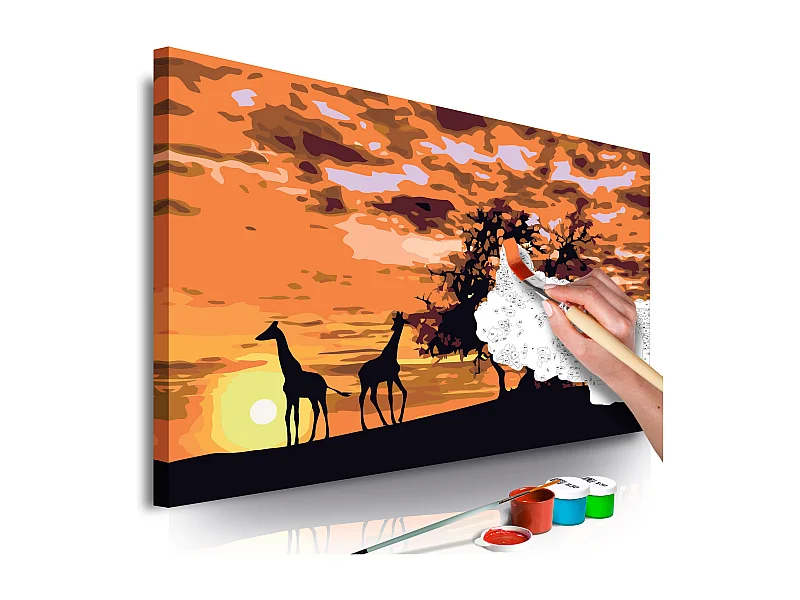 Quadro fai da te - Nel mezzo della savana (Giraffe & Elefanti) - 60x40