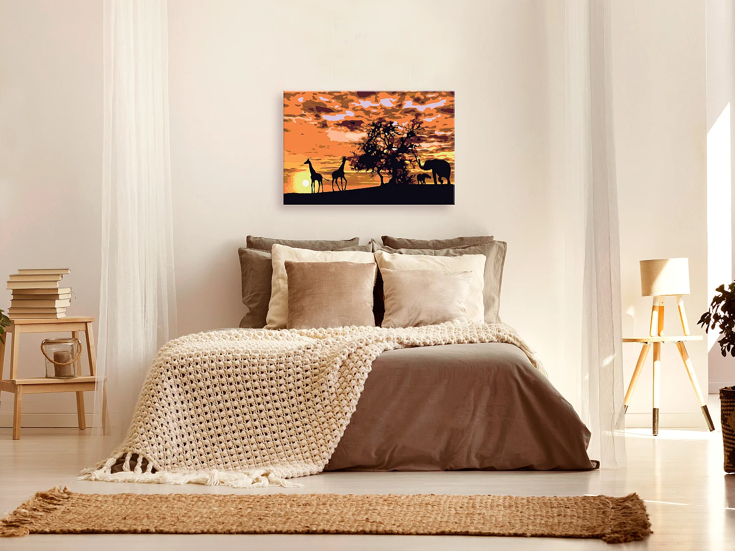 Quadro fai da te - Nel mezzo della savana (Giraffe & Elefanti) - 60x40