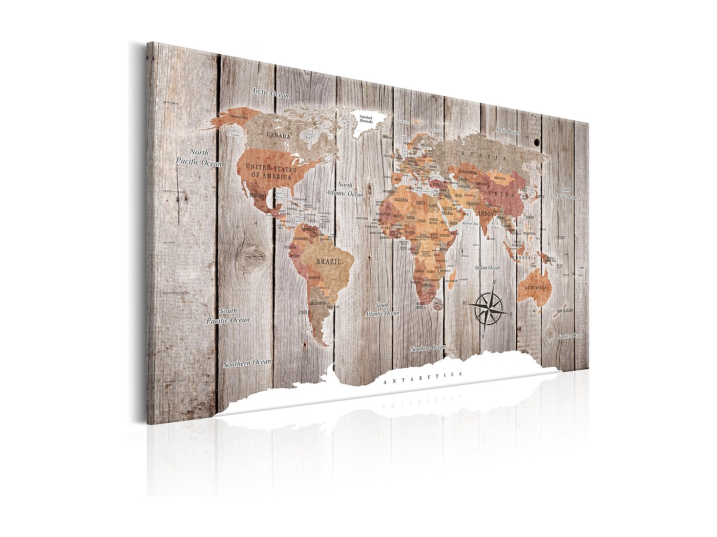Quadro - World Map: Wooden Stories - 120x80