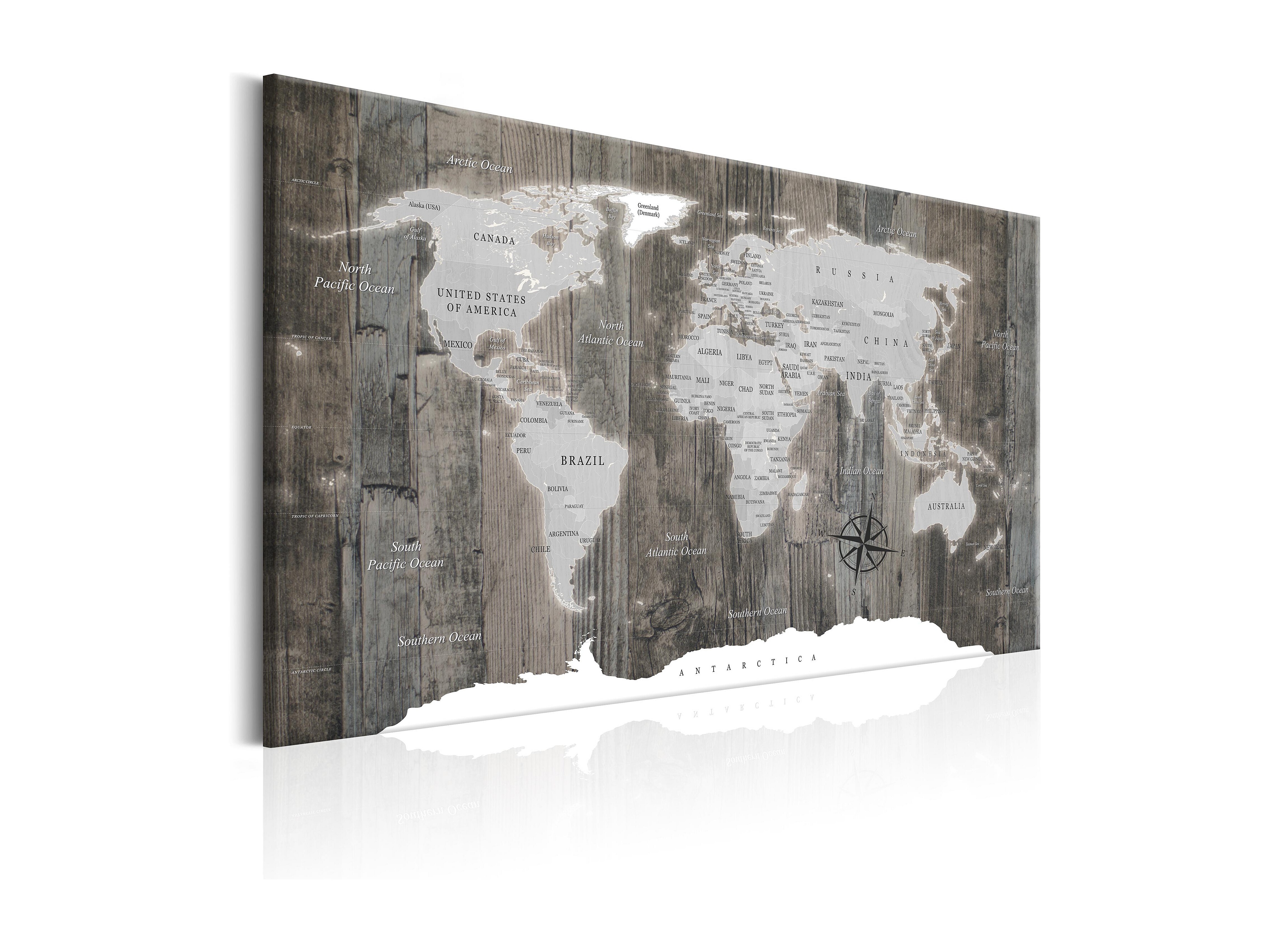 Quadro - World Map: Wooden World - 120x80