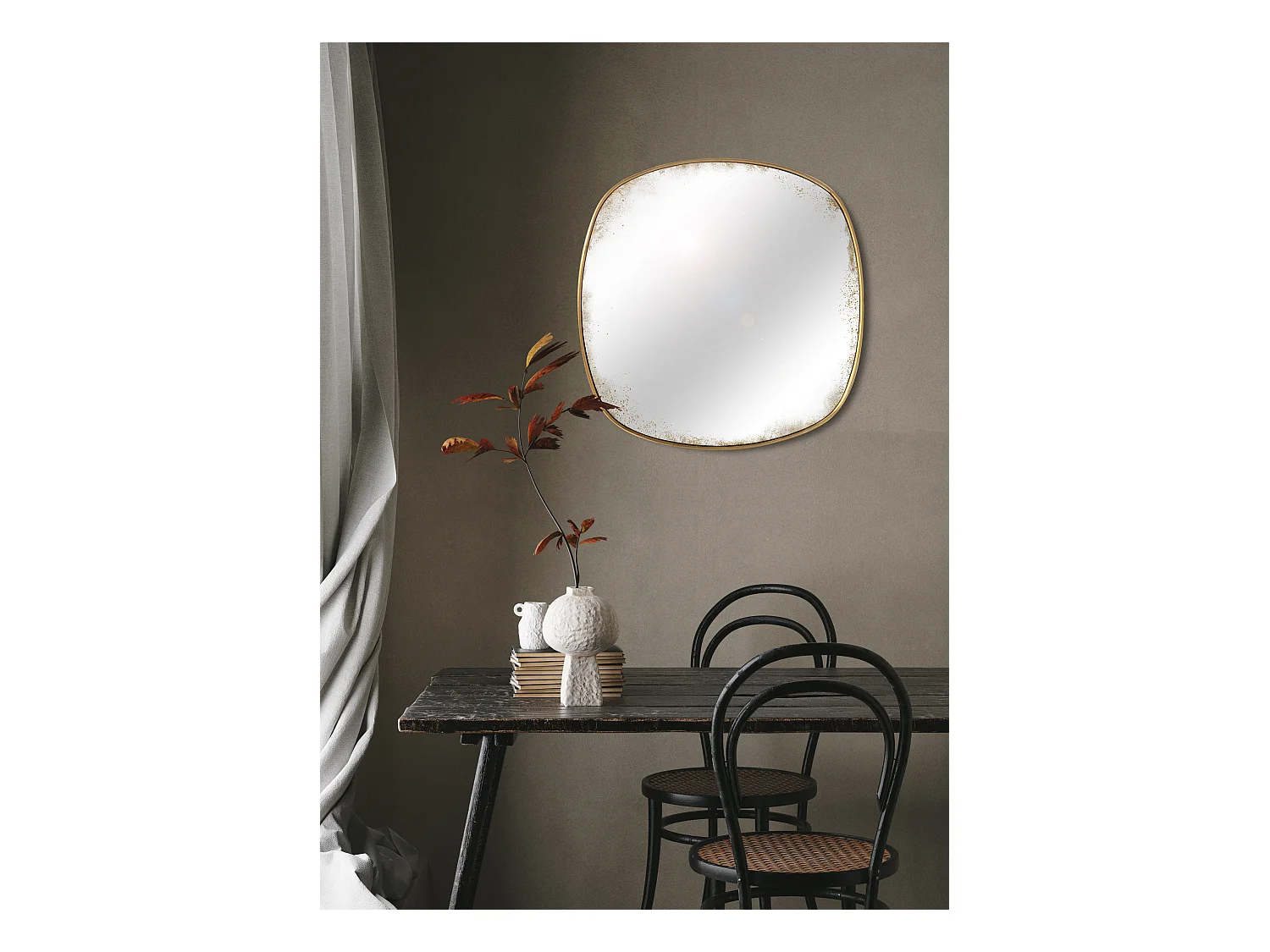 Miroir carré aux bords arrondis effet vieilli 60 x 60 cm