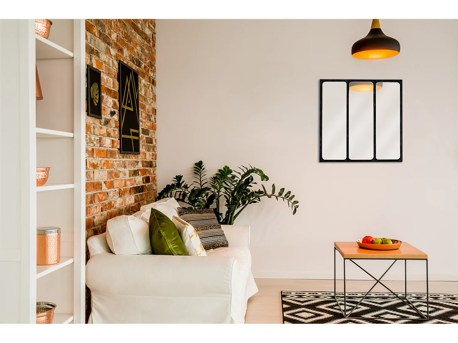 Miroir industriel métal noir 70x70cm