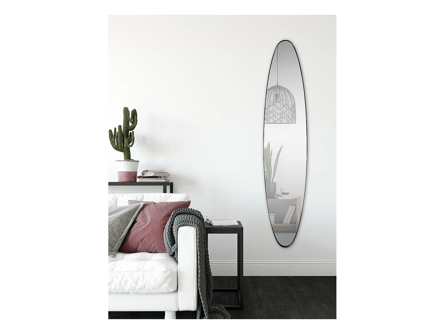 Miroir ovale aux bords fins noir 24x118cm