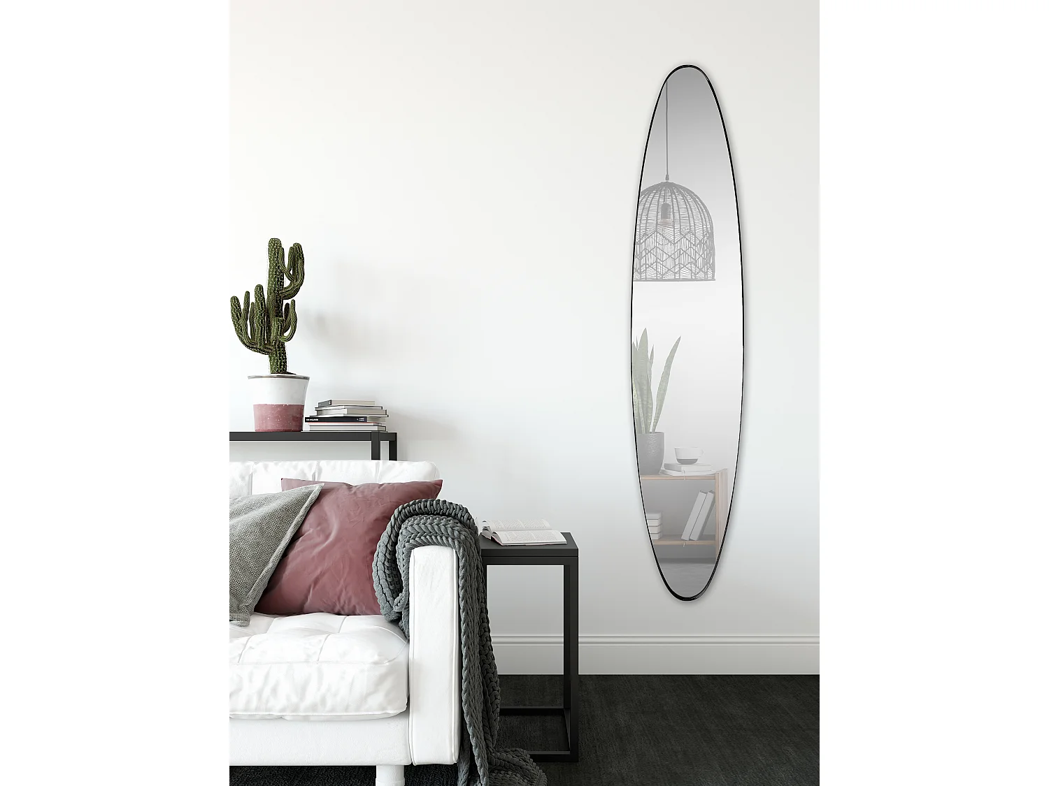 Miroir ovale aux bords fins noir 24x118cm